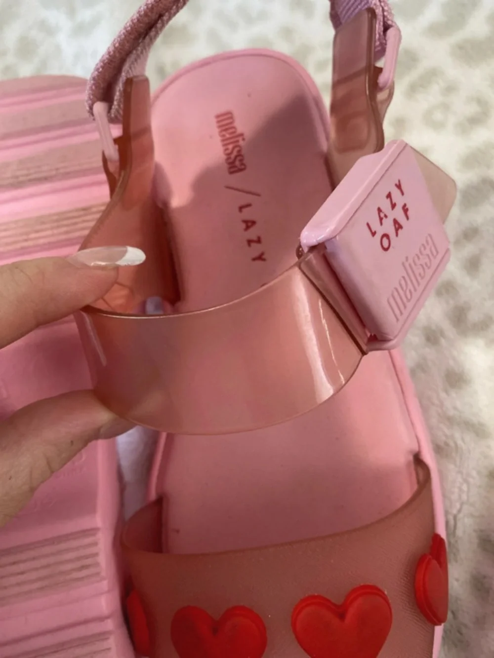 Melissa Pink Platform Sandals with Red Heart Accents